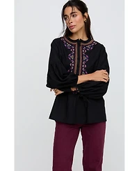 Raffya Women's Anai Half Placket Embroidered Blouse