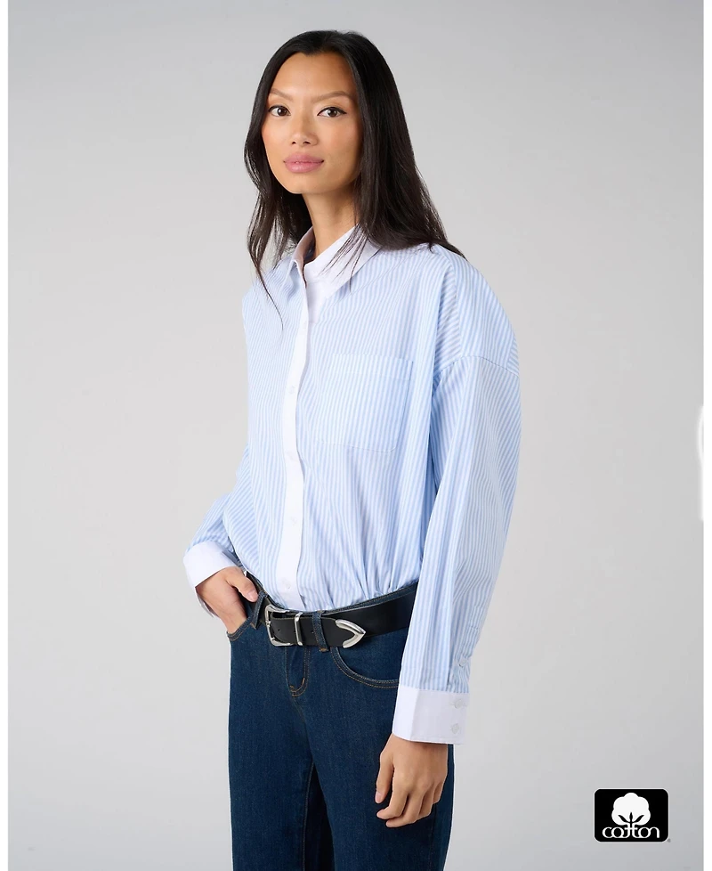 WeWoreWhat Women's Cropped Button Front Shirt