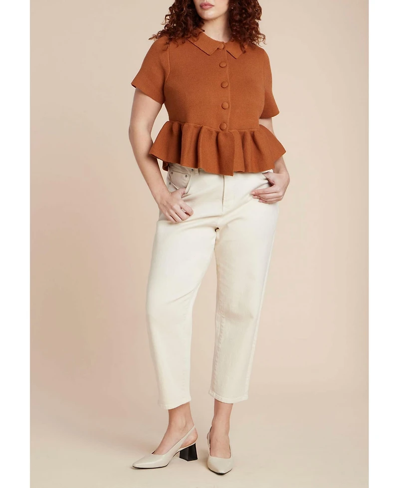 Eloquii Women's Short Sleeve Cardigan With Peplum