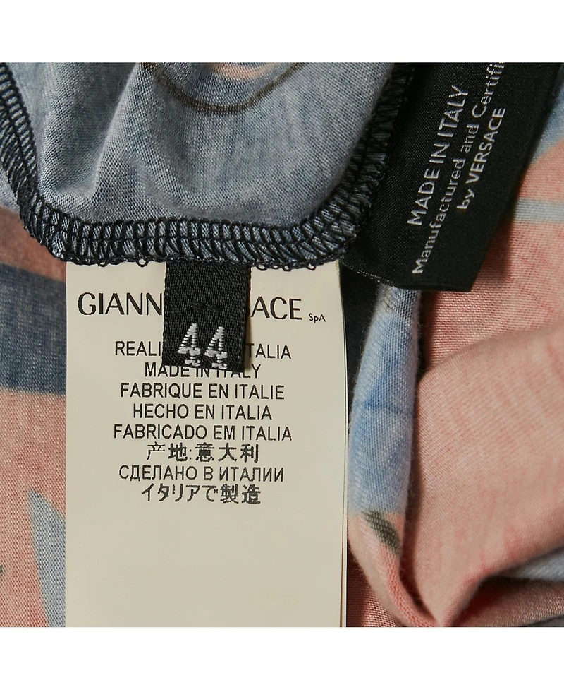 Pre-Owned Versace Women's Blue/orange Printed Jersey Long Sleeve T-Shirt