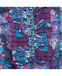 Pre-Owned Roberto Cavalli Women's Purple Floral Print Silk Ruffled Top