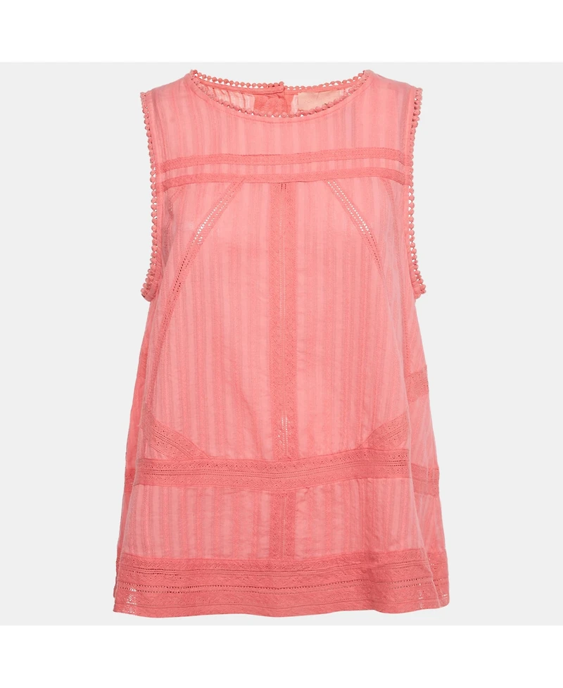 Pre-Owned Zadig & Voltaire Women's Pink Cotton Lace Insert Tani Top