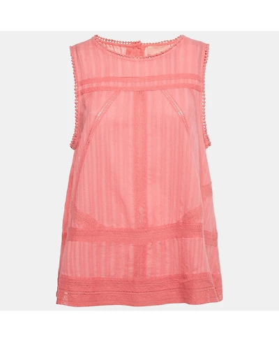 Pre-Owned Zadig & Voltaire Women's Pink Cotton Lace Insert Tani Top