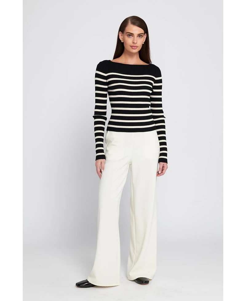 Elle Collection Women's Fine Gauge Light Weight Striped Sweater