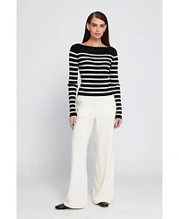 Elle Collection Women's Fine Gauge Light Weight Striped Sweater