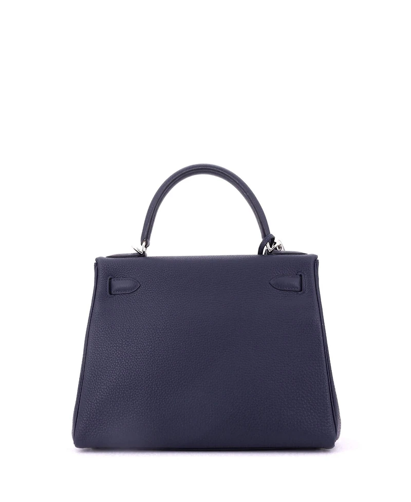 Pre-Owned Hermes Kelly 28 Handbag Blue Togo with Palladium Hardware
