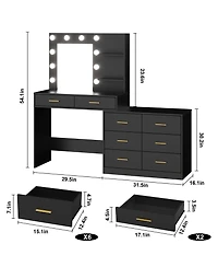 Gaomon 61" Make up Vanity Desk with Mirror and Lights, 3 Lighting Modes Vanity Organizer with Adjustable Brightness