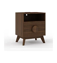 Gaomon Modern Fluted Night Stand, Bedroom Nightstand with Usb Charging Station, Wood Fluted Bedside Table with 2 Drawers, 1pcs