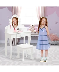 gaomon Adjustable Mirror Kids Vanity Set with Stool and Storage Drawers – Wooden Princess Makeup Dressing Table for Ages 4–9