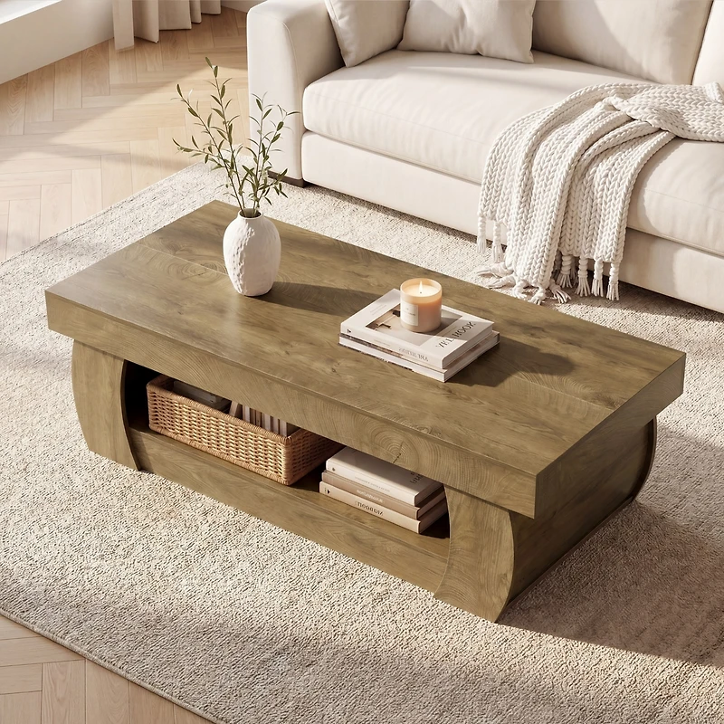 Tribesigns 55-Inch Modern Coffee Table with Open Storage Shelf, Rectangular Center Table