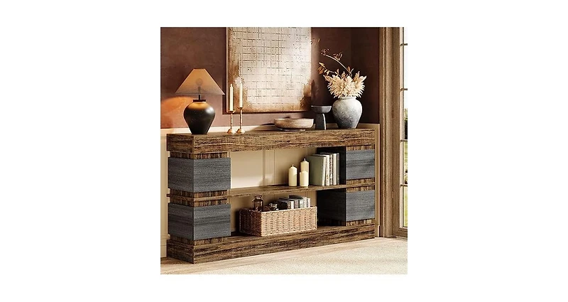 Tribesigns 63" Farmhouse Console Table, 3-Tier Entryway Table with Storage, Long Wooden Behind Couch Stand