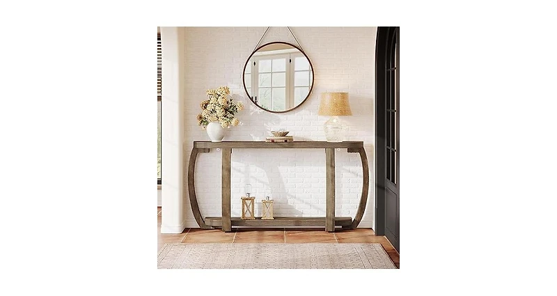 Tribesigns Farmhouse Wooden Console Table with Open Shelf, 63-Inch Long Sofa Entryway Table with Curved Legs for Living Room, Hallway, Entrance