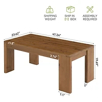 Tribesigns Solid Wood Coffee Table, 47-Inch Wooden Center Tables with Rounded Corners, Rectangular Living Room Table