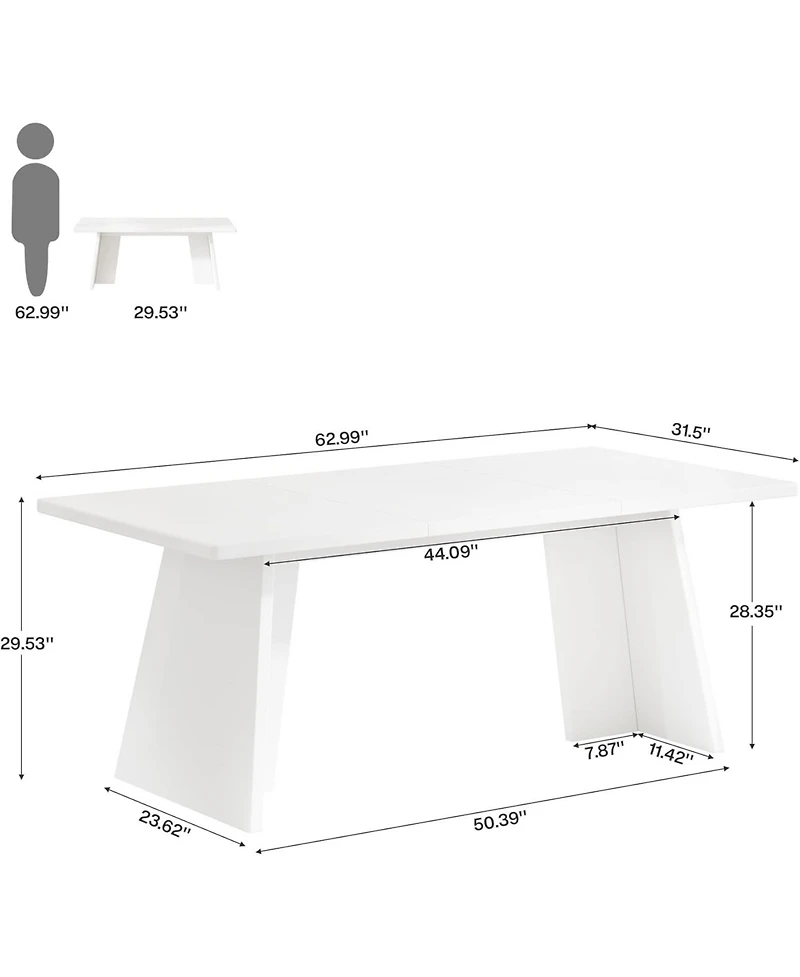 Tribesigns White Wooden 63" Modern Kitchen Table with Glossy Tabletop, Large Rectangle, Seats 4–6 Dining Table