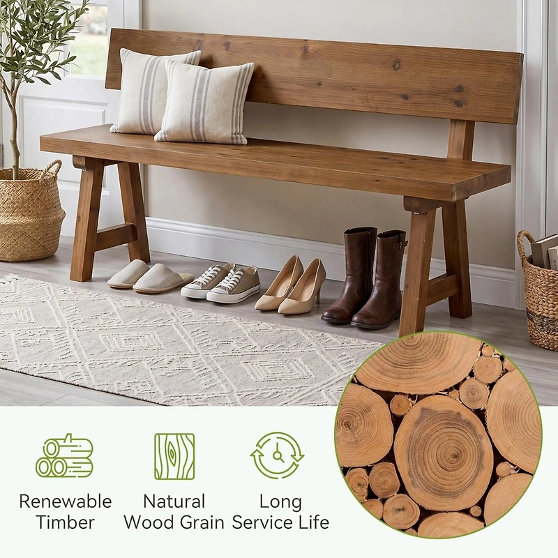 Tribesigns Solid Wood Bench with Back, 47-Inch Long Farmhouse Wooden Indoor Window Bench Seat