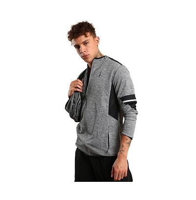Campus Sutra Men's Grey Heathered Activewear Jacket With Contrast Detail