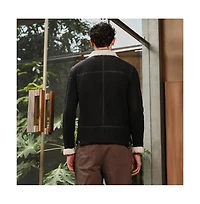 Campus Sutra Men's Midnight Black Contrast Sherpa-Lined Suede Rider Jacket