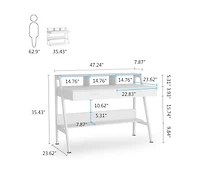 Tribesigns White Computer Desk with Storage Shelf & Drawers, Modern 47 inch Office Writing Desk Study Table with Monitor Stand