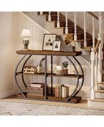 Tribesigns 41.3" Console Table, Industrial 3-Tier Entryway Table with Arched Metal Frame and Storage Shelves for Living Room