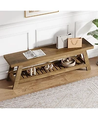 Tribesigns 55" Wood Entryway Bench with Shoe Storage