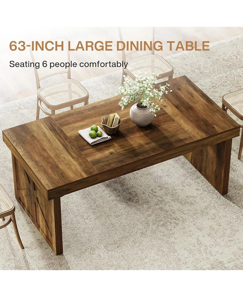 Tribesigns 63" Rustic Wooden Dining Table for 6, Rectangular Kitchen Table with Sturdy Pedestal Base