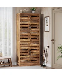 Tribesigns 70.8" Rustic Brown Wood Shoe Cabinet with Shutter Doors & Adjustable Shelves