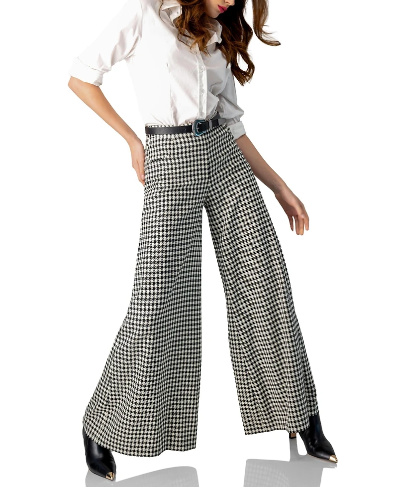 Ivonne Women's Wide-Leg Houndstooth Pants