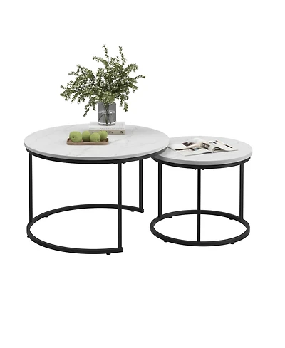 sumyeg Industrial Nesting Coffee Table Set of 2 with Wood Finish and Metal Frame