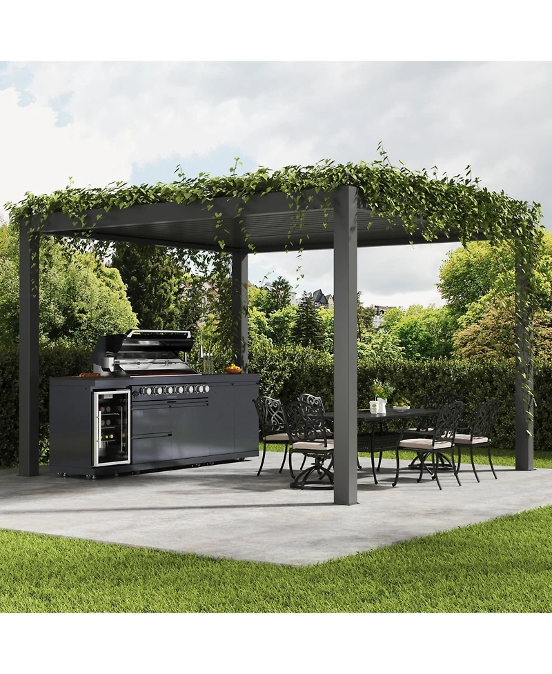 Mondawe 43" 6-Burner Gas Grill Outdoor Kitchen with Wine Cooler, Rotisserie & Granite