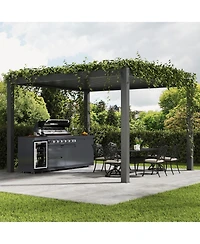 Mondawe 43" 6-Burner Gas Grill Outdoor Kitchen with Wine Cooler, Rotisserie & Granite