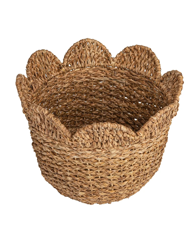 Storied Home Braided Bankuan and Rattan Baskets with Scalloped Edge, Natural, Set of 3