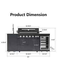 Mondawe 6-Burner Outdoor Kitchen Island Grill Set with Refrigerator, Sink & Granite Tops