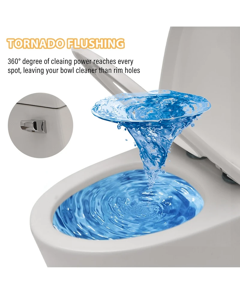 Casainc Powerful Tornado Flush One-Piece Small Compact Bathroom Fixture Elongated Comfortable Height,Glazed Surface
