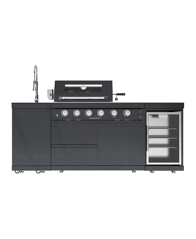 Mondawe 46" 4-Burner Gas Grill Outdoor Kitchen with Fridge, Rotisserie & Granite Counter