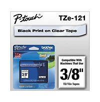 Brother P-Touch TZE121 0.35 in. x 26.2 ft. TZe Standard Adhesive Laminated Labeling Tape - Black on Clear