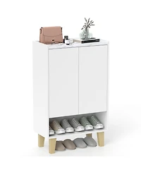 Gymax Shoe Storage Cabinet Freestanding Shoe Organizer w/ Anti-tipping Kit Open Shelf