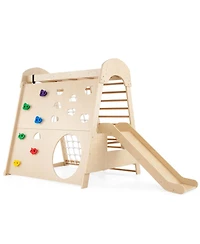 8-in-1 Indoor Jungle Gym Wooden Playground with Climbing Wall, Net, Ladder
