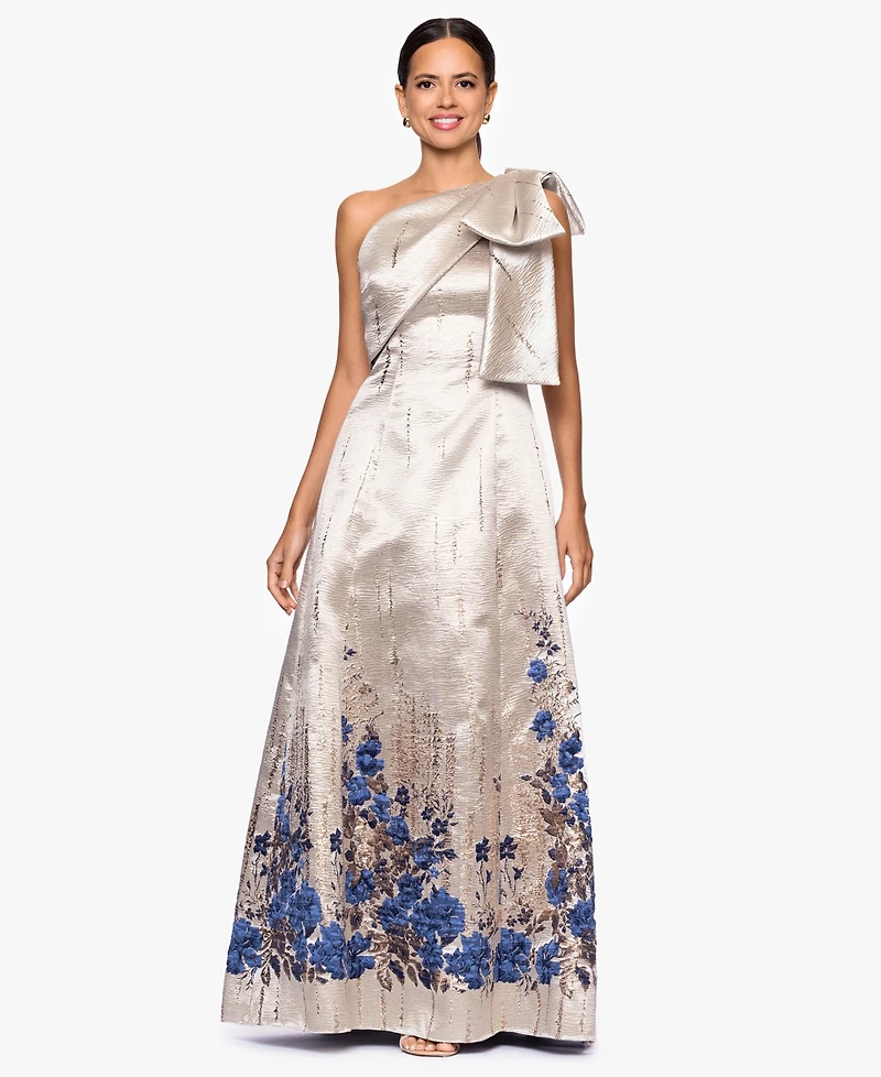 Betsy & Adam Women's One-Shoulder Long Dress