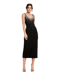 Mac Duggal Women's Beaded Crepe Scoop Neck Sleeveless Midi Dress