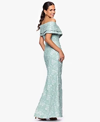 Betsy & Adam Petite Off-The-Shoulder Long Sheath Dress