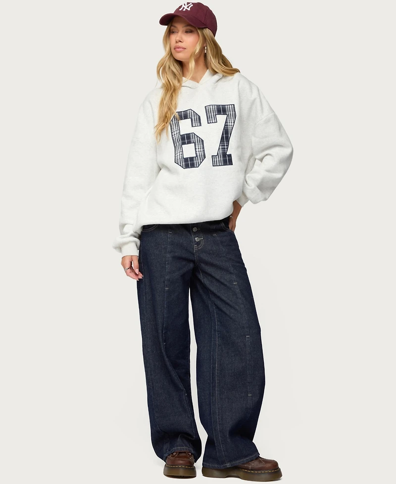 Edikted Women's Polley Button Up Low Rise Baggy Jeans