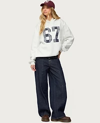 Edikted Women's Polley Button Up Low Rise Baggy Jeans