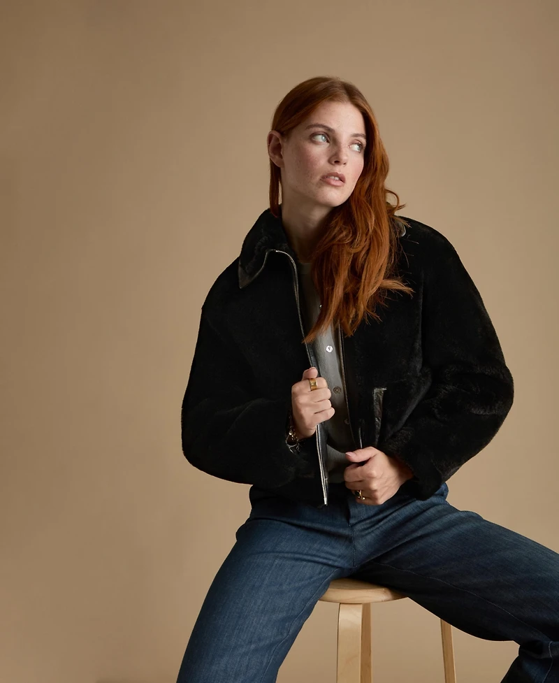 Furniq Uk Women's Cropped Shearling Jacket