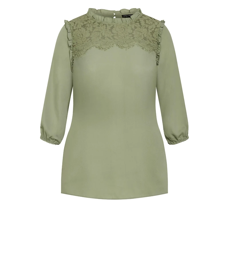 City Chic Women's Plus Size Lace Angel Elbow Sleeve Top