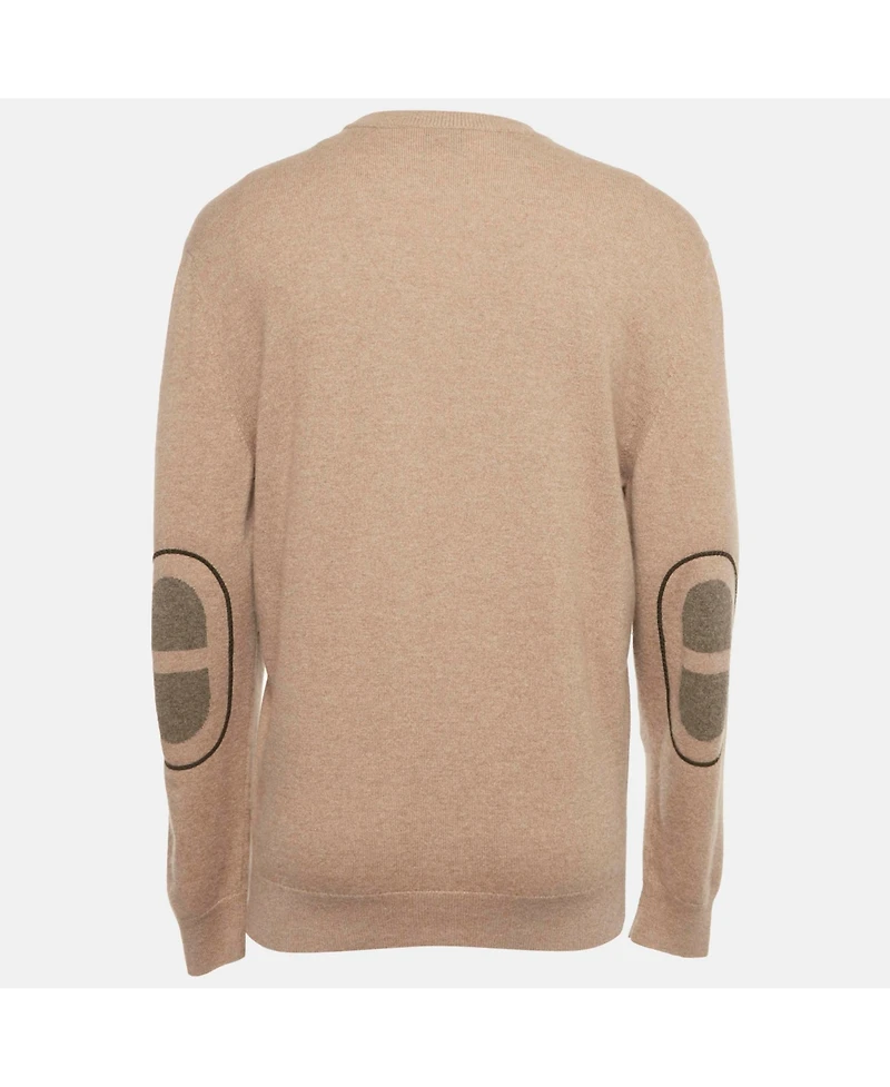 Pre-Owned Hermes Men's Brown Leather Trim Cashmere Knit Sweater