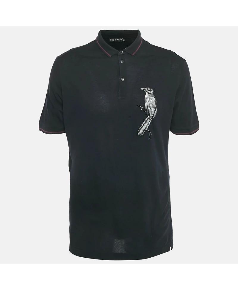 Pre-Owned Dolce & Gabbana Men's Bird Applique Cotton Pique Polo T-Shirt