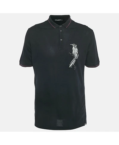 Pre-Owned Dolce & Gabbana Men's Bird Applique Cotton Pique Polo T-Shirt