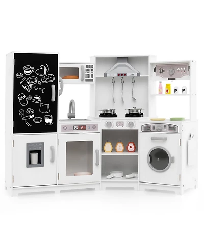 Hongge Wooden Corner Play Kitchen Set With Lights Sounds Ice Maker And Accessories