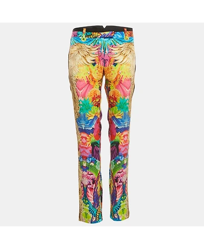 Pre-Owned Roberto Women's Cavalli Multicolor Floral Print Silk Trousers