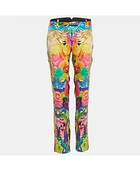 Pre-Owned Roberto Women's Cavalli Multicolor Floral Print Silk Trousers